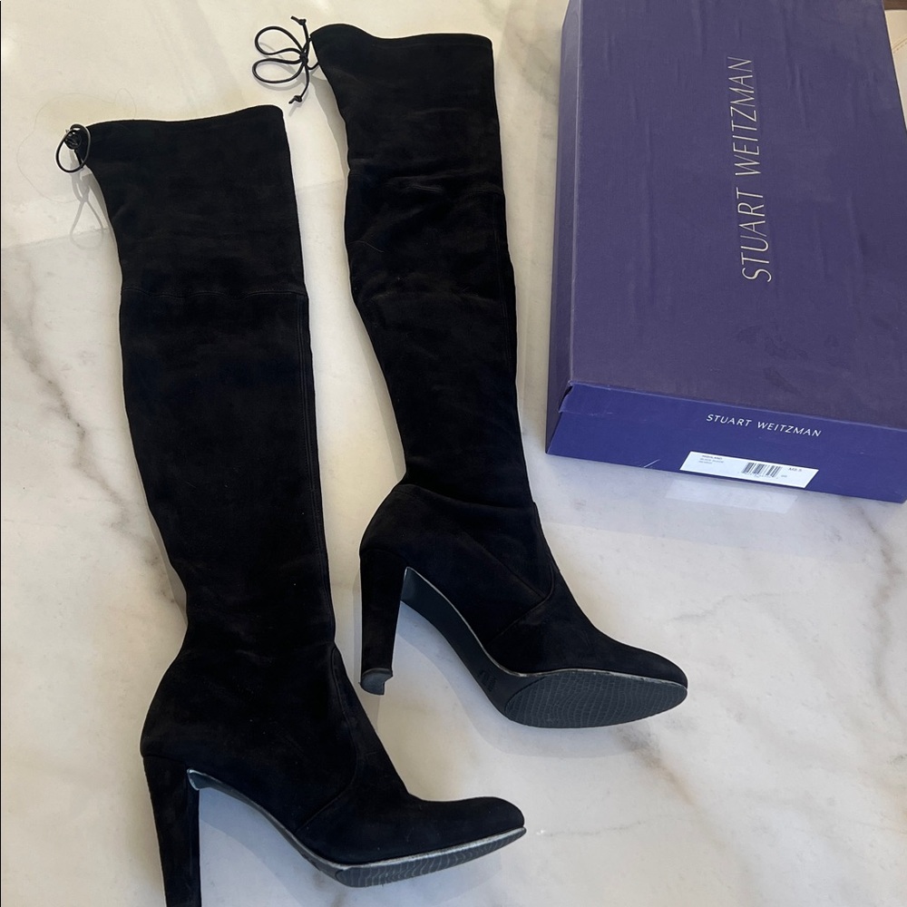 Stuart weitzman highland black suede boots 8.5M with dust bag